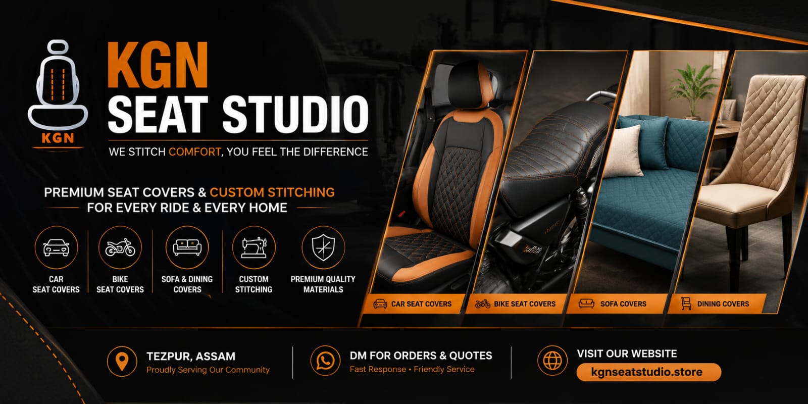 KGN Seat Studio — Premium leather stitching and seat customization background
